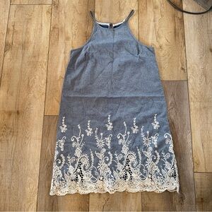 100% Cotton Coco Jaimeson Blue Lace Trim Denim Dress